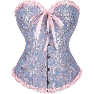 Women's Blue Corset Tops Bustier Lingerie Lace Waist Push Up Bodysuit